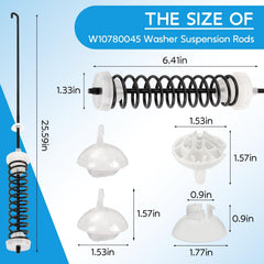 Replizo W10780045 suspension rod kit, spring close-up, enhanced springs reduce wobble.