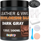 Resyruly dark-gray dye balm application on leather seat for quick-dry color restoration.