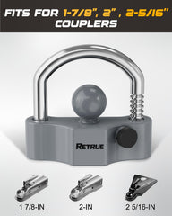 RETRUE easy-install hitch lock securing a trailer