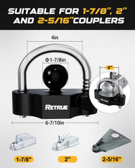 RETRUE hitch receiver lock with 1/2-inch pin and 2-3/4-inch length for versatile use.
