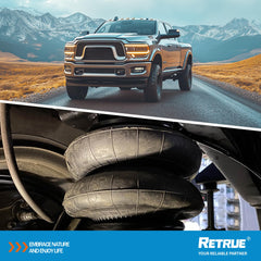 RETRUE RAM 2500 air bags designed for 2014–2026 models with up to 5,000 lb capacity.