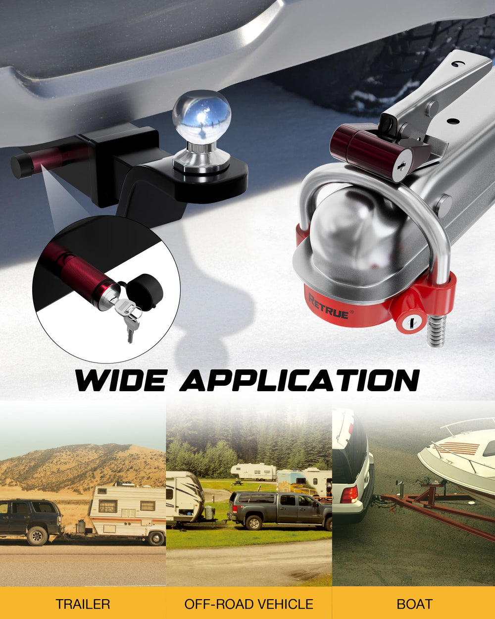 Retrue 120-day warranty and support information for the trailer lock set