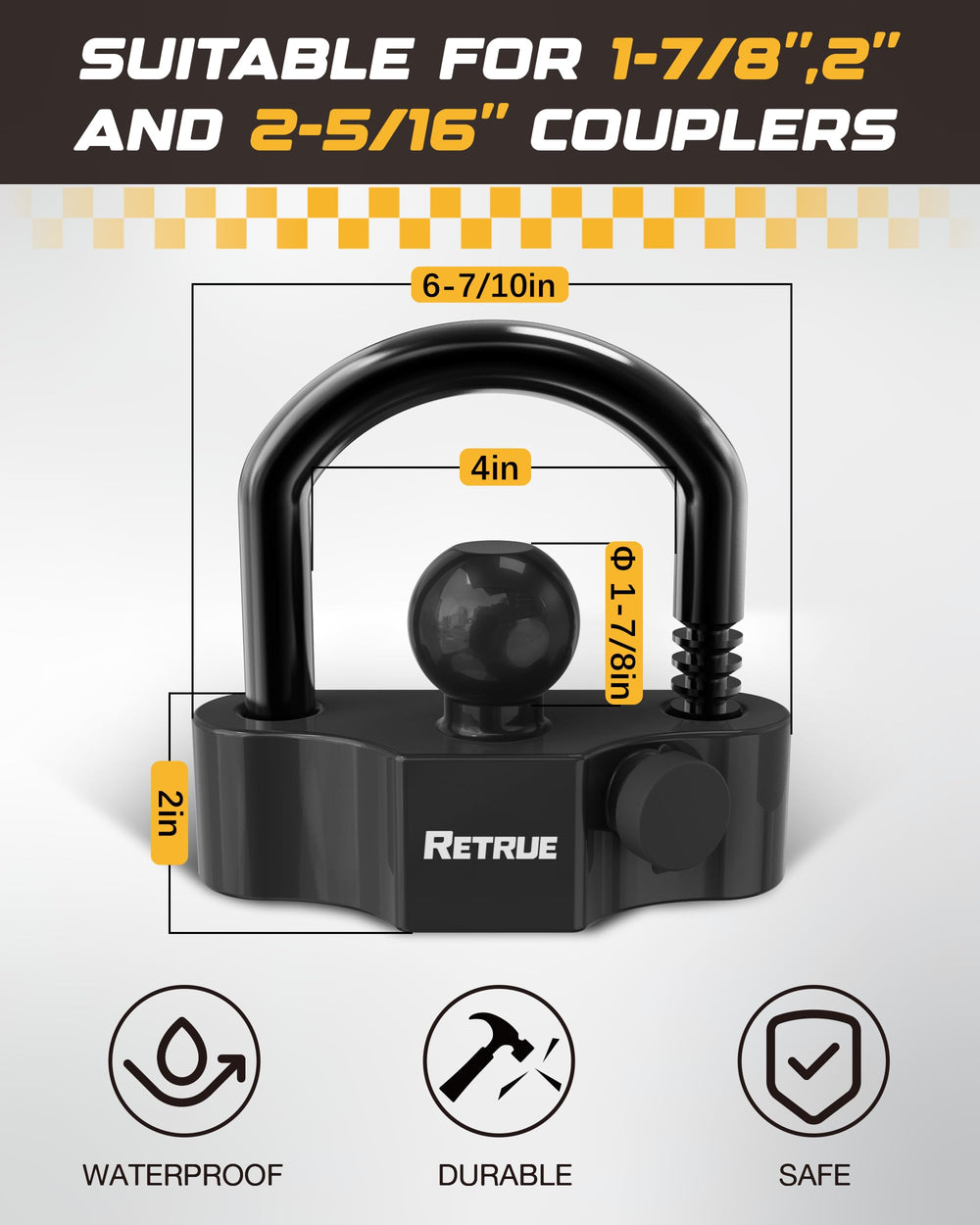 RETRUE heavy-duty steel construction for enhanced trailer security.
