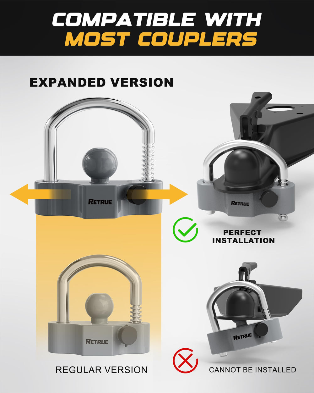 RETRUE universal-fit 11-slot coupler lock fitting multiple hitch sizes