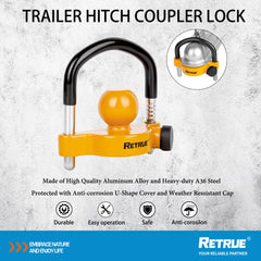 RETRUE universal trailer lock on coupler showing 2 in compatibility
