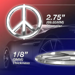 Revolution Car Badges antiwar peace love symbol detail highlights message with premium construction.