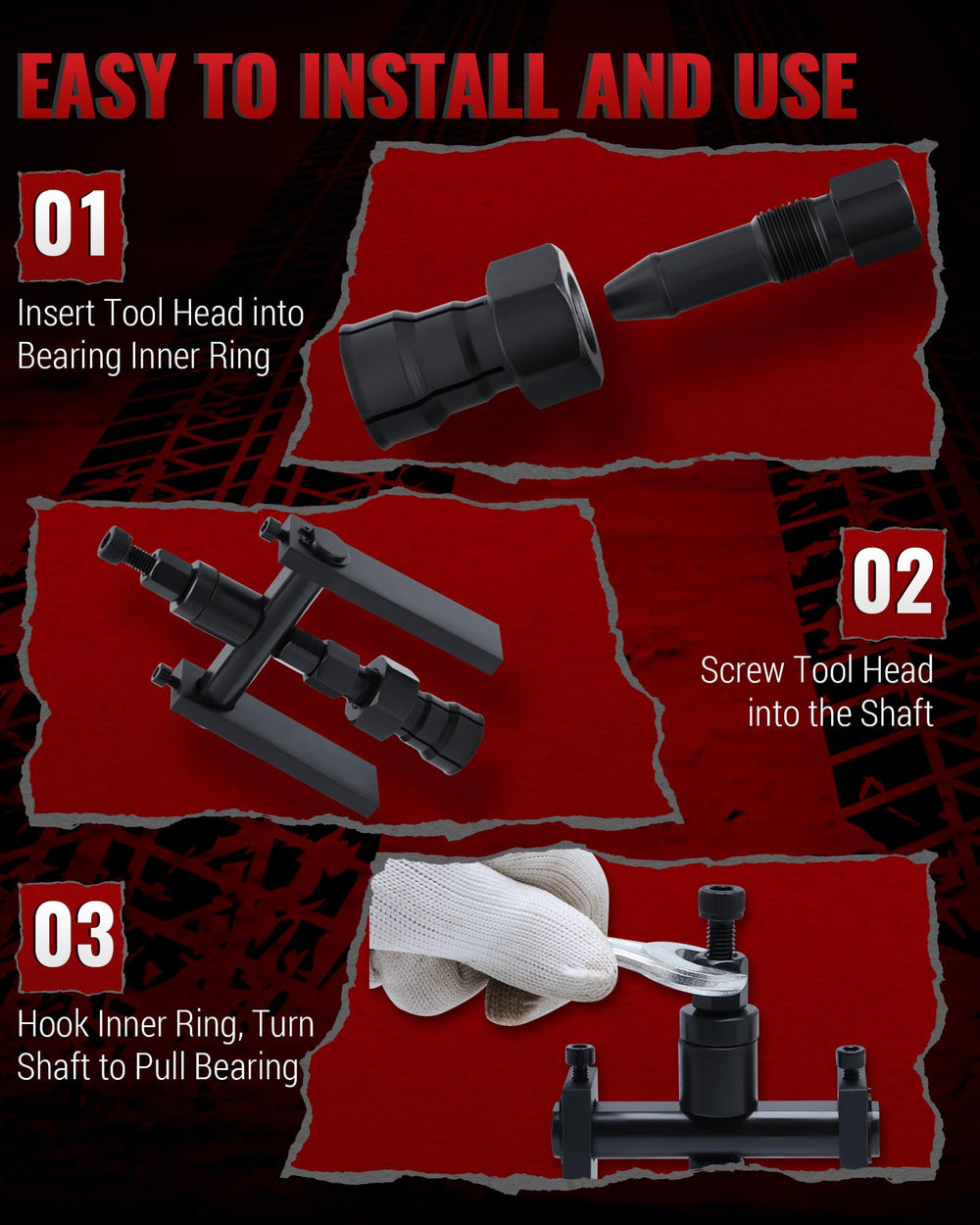 Reywoo easy-to-use puller inserts and hooks quickly to remove bearings