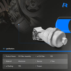 RHAOCZIYAUTO oil filter assembly side view shows precise aluminum construction.