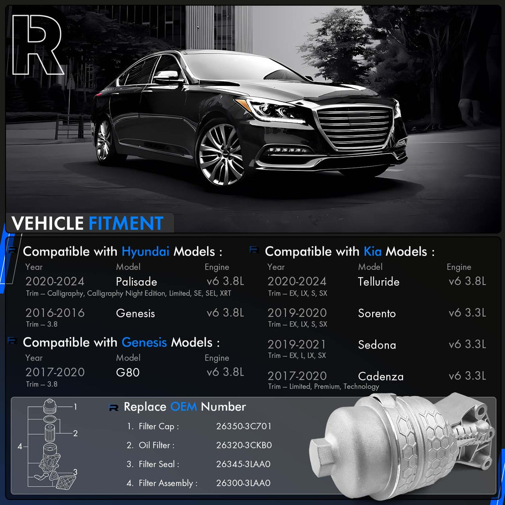 RHAOCZIYAUTO oil filter cap 26350-3c701 ensures secure sealing and reliable fit.