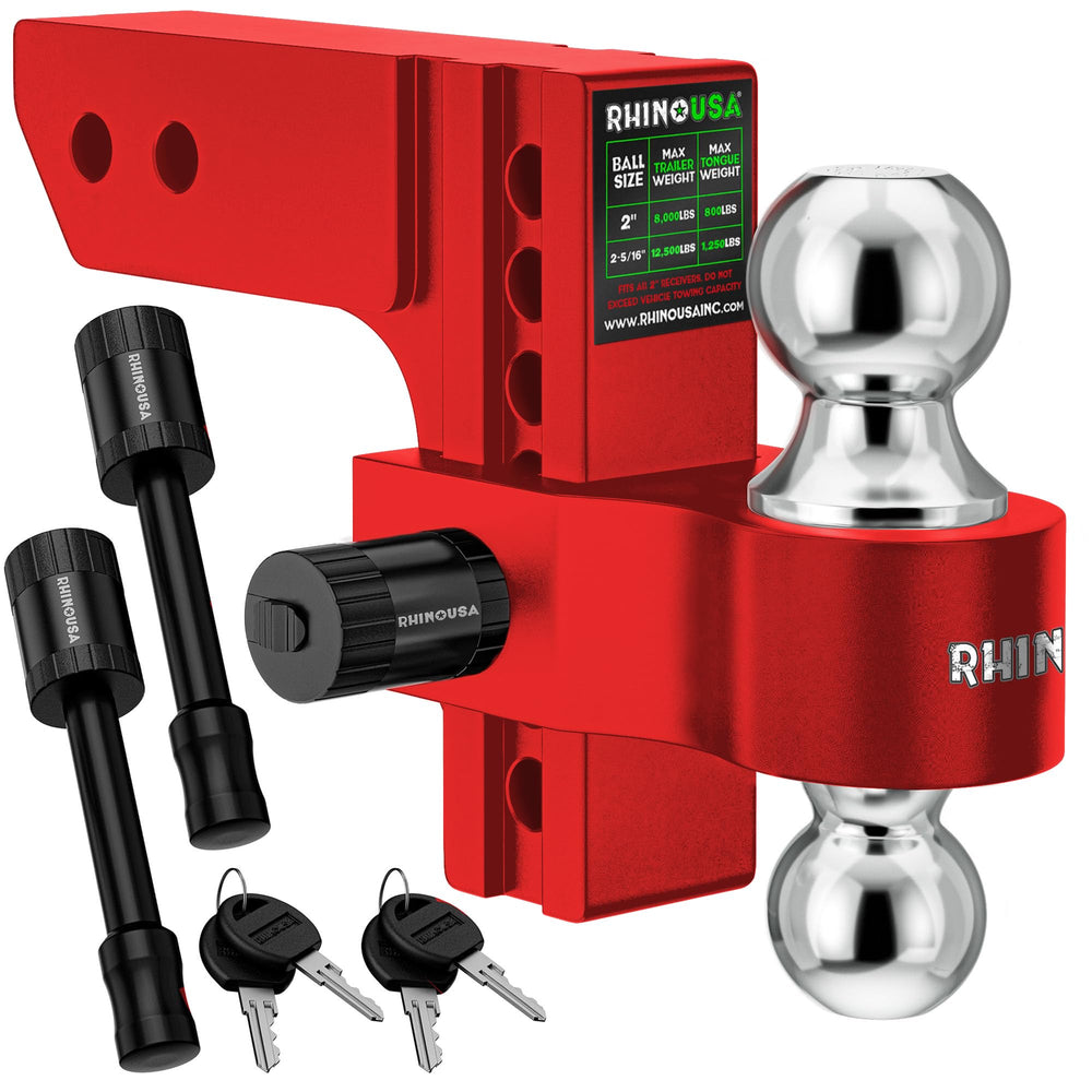 Rhino USA adjustable hitch with 6 inch drop for level tow.