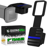 Rhino USA American Flag hitch cover on a 2-inch receiver, adds patriotic style and protection.