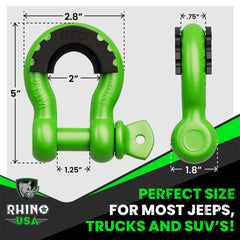 Rhino USA shackle shown fitting aftermarket bumper with 7/8-inch pin.