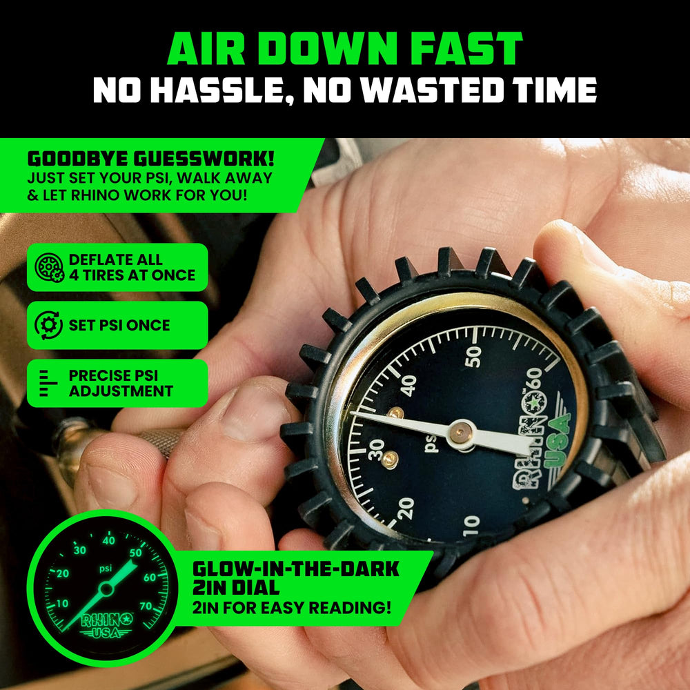 Rhino USA calibrated air-down tool ensures consistent PSI targets during sand and rocks