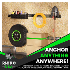Rhino USA cargo secured example with rails and straps mid-journey.