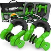 Rhino USA D Ring Shackles (green) ready for towing and recovery on rugged trails.