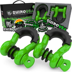 Rhino USA D Ring Shackles (green) ready for towing and recovery on rugged trails.