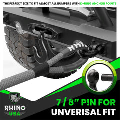 Rhino USA D Ring Shackles in use during vehicle recovery on rough terrain.