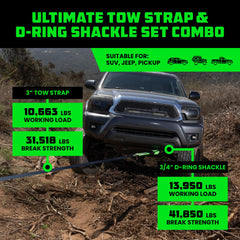 Rhino USA D-ring shackles with 41,850 lb capacity for secure towing.
