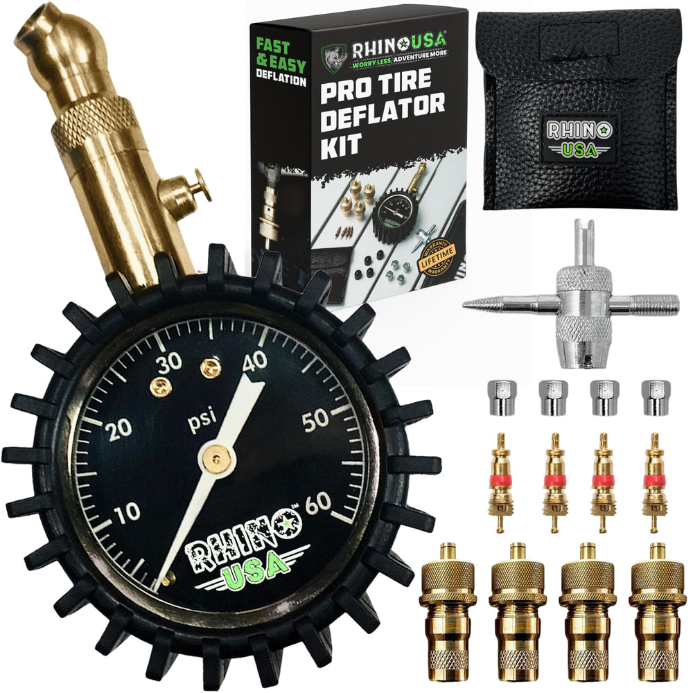 Rhino USA deflator with glow dial shows precise tire pressure for safe off-road trips