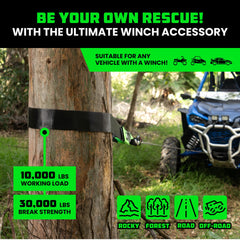 Rhino USA emergency recovery strap ready for winch-assisted pull.