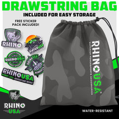 Rhino USA ergonomic padded handle improves grip during tensioning.