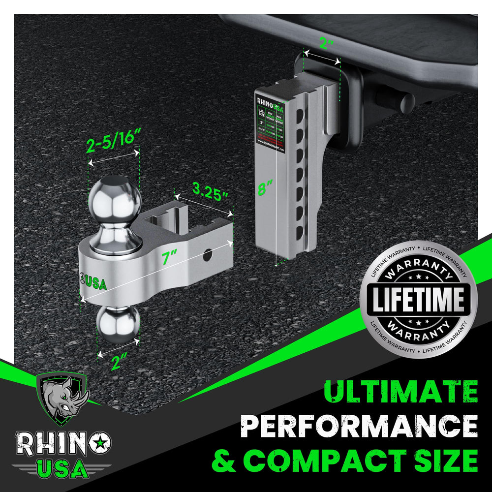 Rugged aluminum trailer hitch from Rhino USA for heavy-duty towing.