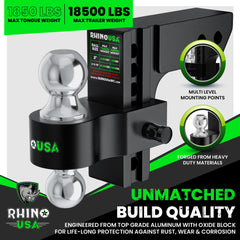 Rhino USA hitch with a 6-inch drop/rise for leveling taller trailers.