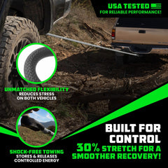 Rhino USA tow rope extension during tow demonstrates stretch for smoother energy transfer.
