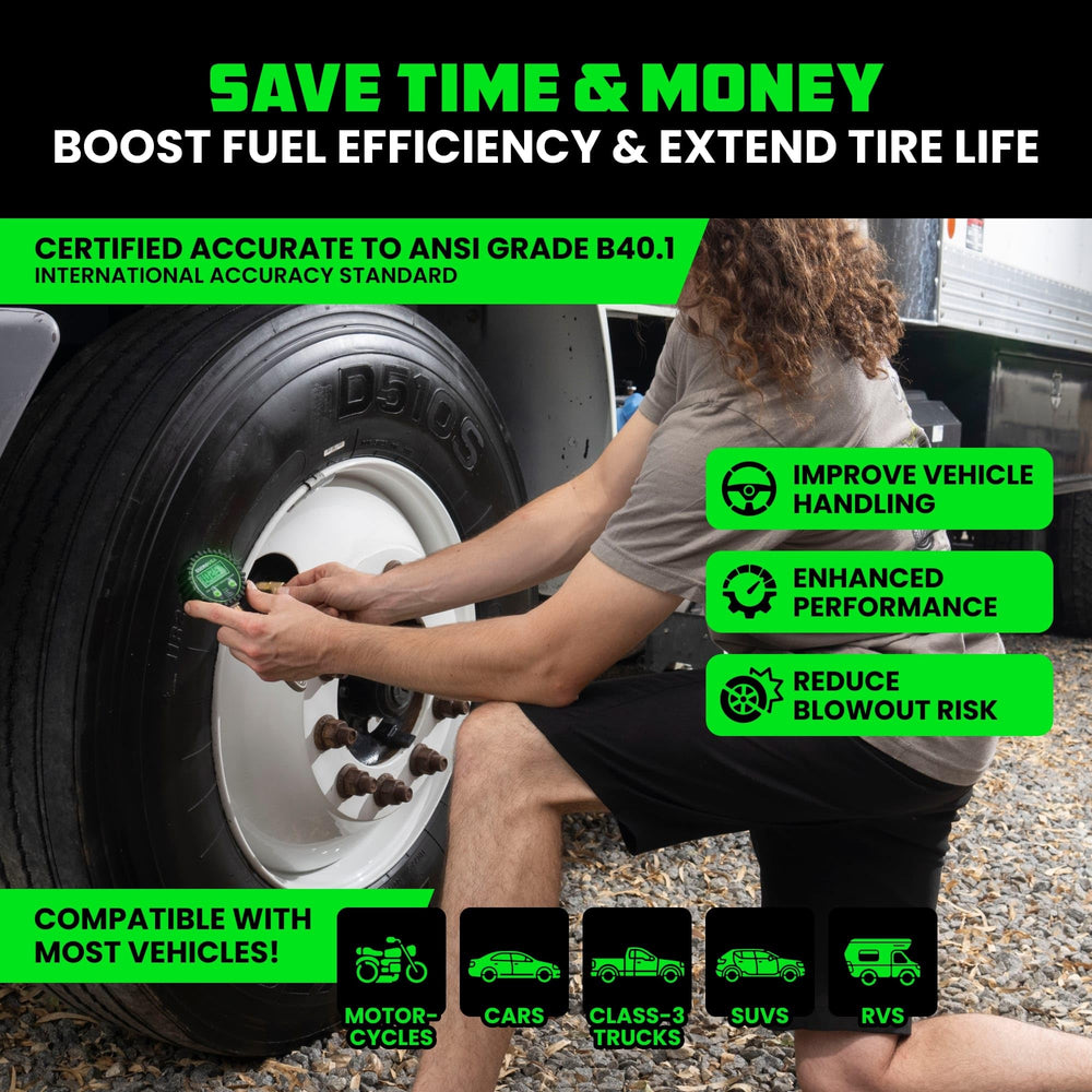 Leak-proof lock-on chuck from Rhino USA securely grips tires during checks.
