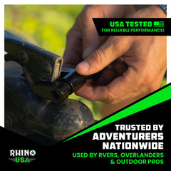 Rhino USA lifetime replacement promise highlighted with the lock.