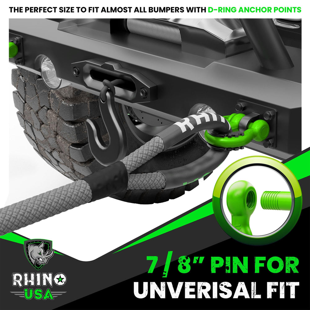 Rhino USA shackles in action for off-road recovery on rough terrain.