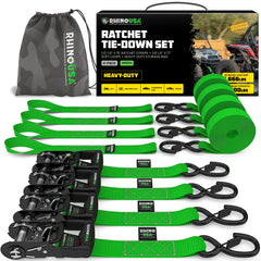 Rhino USA ratchet strap close-up highlights the durable zinc-coated ratchet