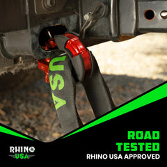 Rhino USA red shackles ready for tow and recovery.