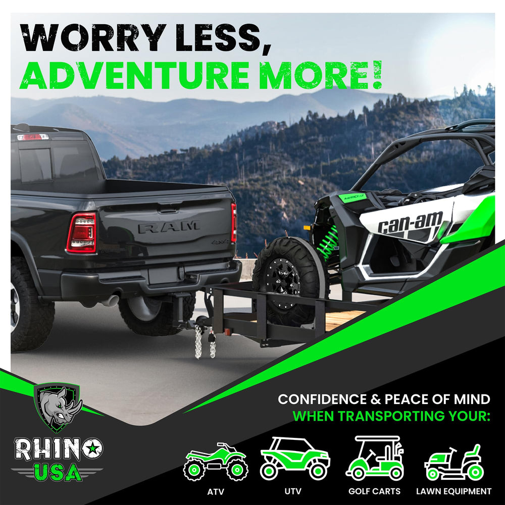 Rhino USA secure load setup on trailer, truck, or motorcycle transport.