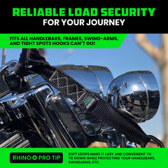 Rhino USA soft-loop with ratchet setup demonstrates fast securing through handlebars.