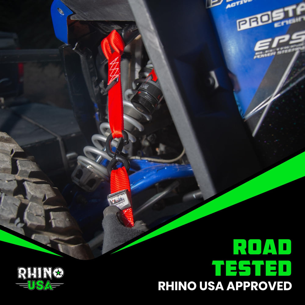 Rhino USA heavy duty strap pack ready for ute or dirt bike transport.