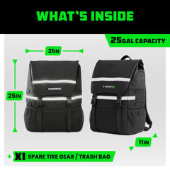 Rhino USA spare tire trash bag includes bonus sticker pack.