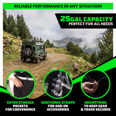 Rhino USA bag opened to reveal space for trash and camping gear.