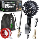 Rhino USA tire pressure gauge with inflator showing a large analog dial for quick readings