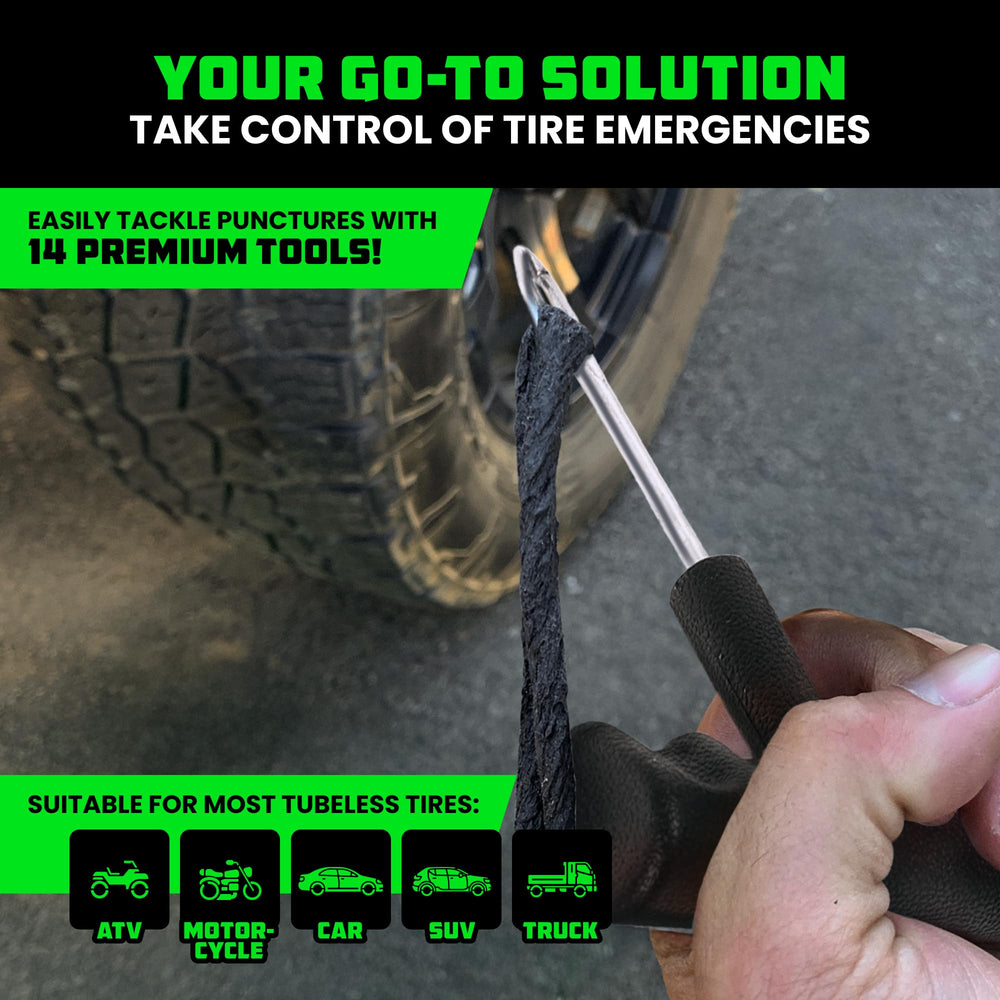 Rhino USA tire pressure gauge helps verify air levels before and after repairs.
