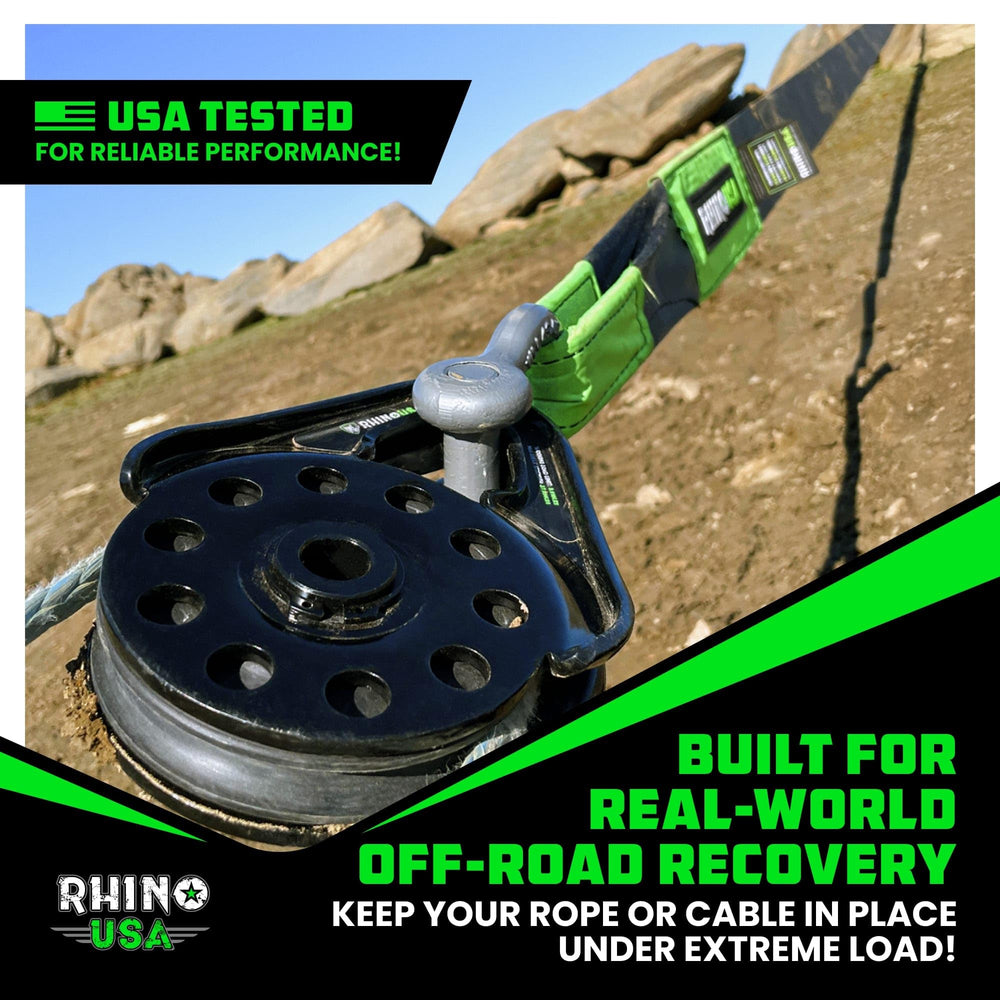 Rhino USA Snatch Block tree saver compatibility provides safe recovery.