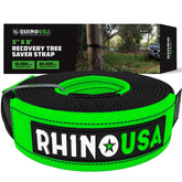 Rhino USA Tree Saver Tow Strap in use, protecting the tree during recovery.