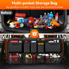 Rhino Valley trunk organizer shows wide two-way pockets for easy access to gear