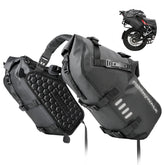 Rhinowalk 28L waterproof saddlebag, closed view showing durability.