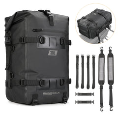 Rhinowalk 30L tail bag exterior view showing waterproof fabric for dry gear.