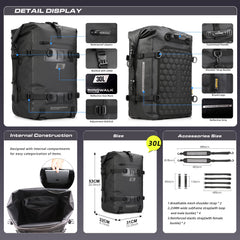 Rhinowalk 30L tail bag modular setup demonstrates 2-to-4 bag configurations.