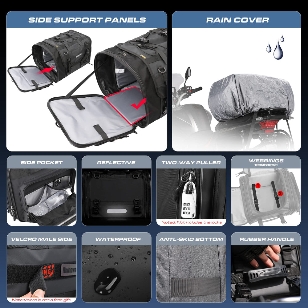 Rhinowalk tail bag double-zip pockets for easy access and organization