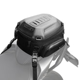 Rhinowalk tail bag expandable hard shell on motorcycle rack cushions gear during rides