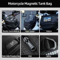 Rhinowalk anti-theft lock system secures the bag to the fuel tank.