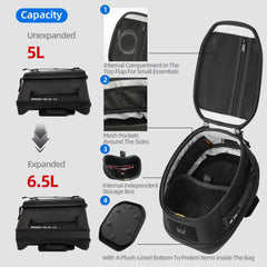 Rhinowalk tank bag features multiple compartments for organized gear on the go.